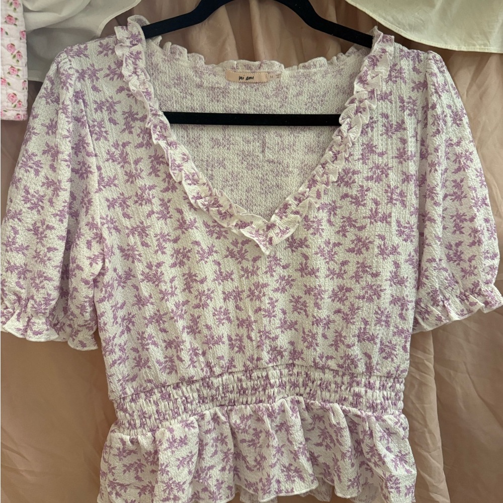 Purple Floral Ruffle Blouse